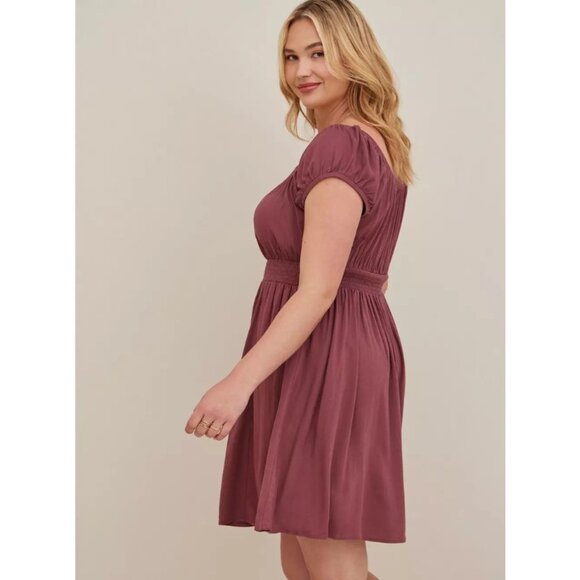 Torrid Mini Lenny Smocked Waist Dress in Wild Ginger Burgundy - Picture 3 of 12